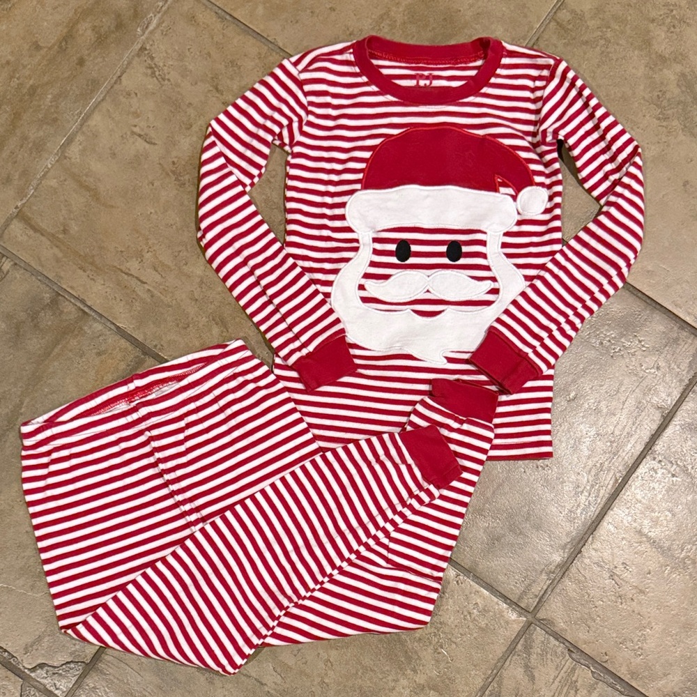 5T Santa Striped Kids Pajamas,